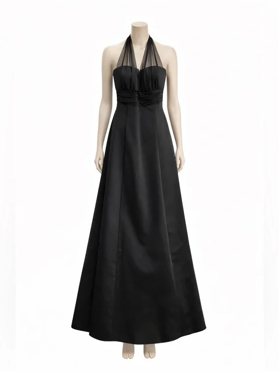 David’s Bridal Black Satin Halter Formal Gown Maxi Dress Size 8 Elegant - Picture 2 of 11